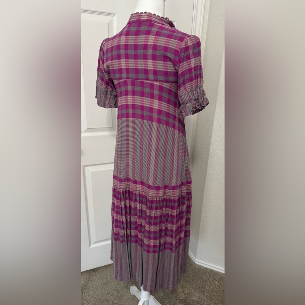 Apiece Apart Los Altos La India Plaid Short Sleeve Midi Dress Size 2 - Picture 4 of 15